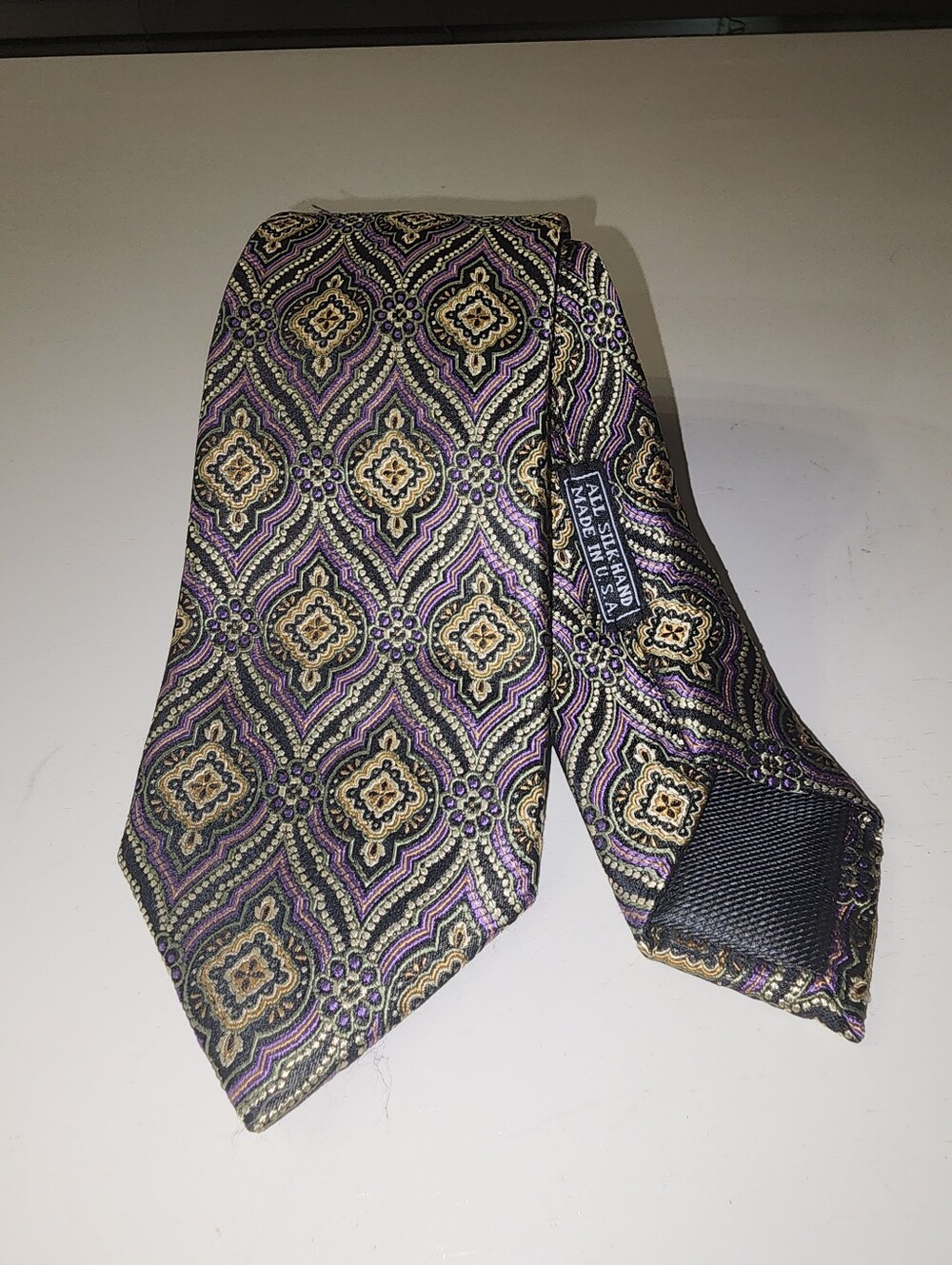 JZ Richards Paisley Medallion Silk Tie in Purple and Gold